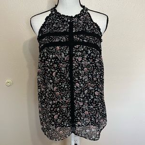 Maeve Anthropologie Black Floral Chiffon Sleeveless Blouse Womens Size Medium